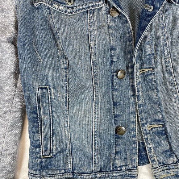Free people distressed denim jean jacket womens small grunge soft sleeves - Picture 7 of 11